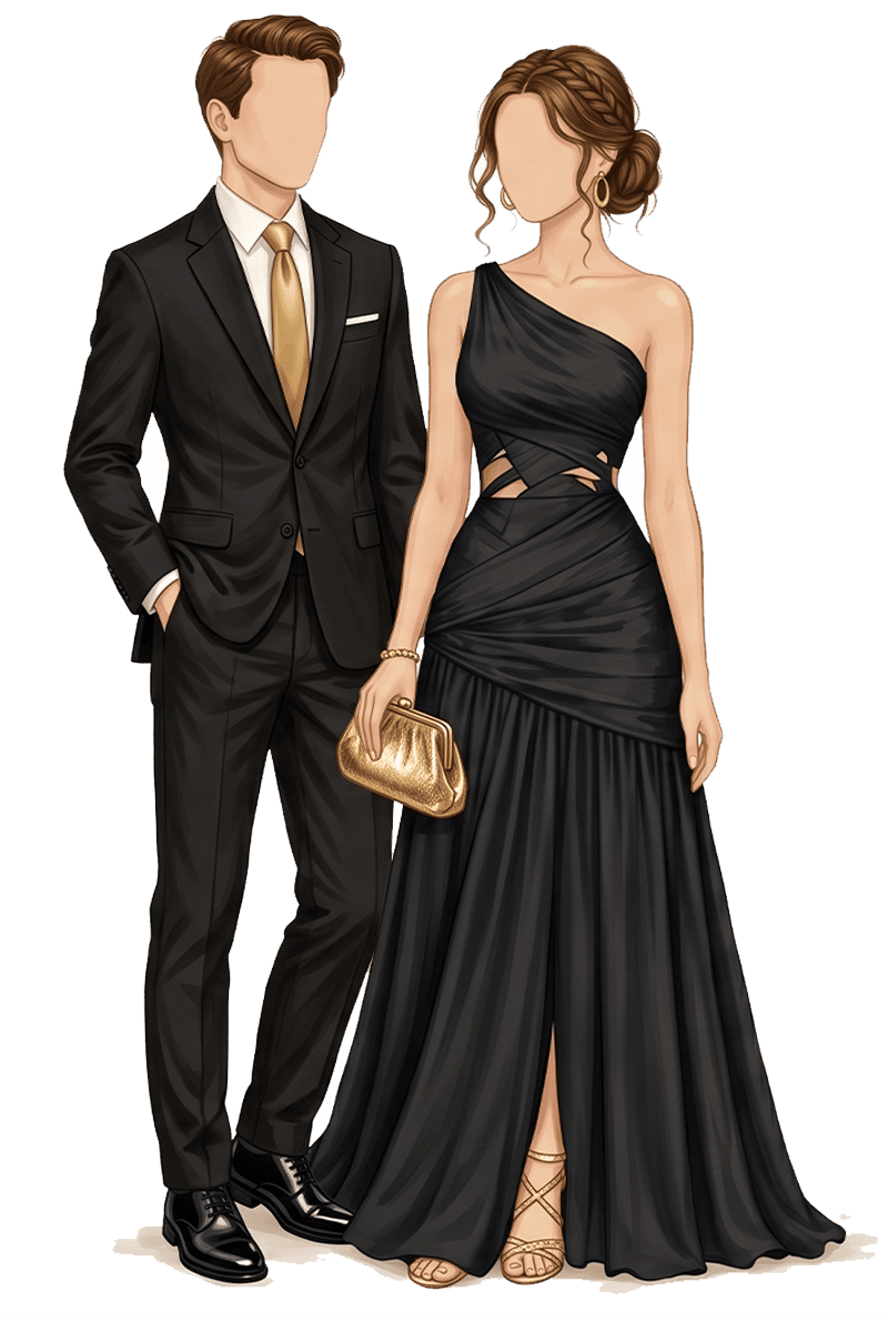 Siluetas de vestimenta formal para la pareja
